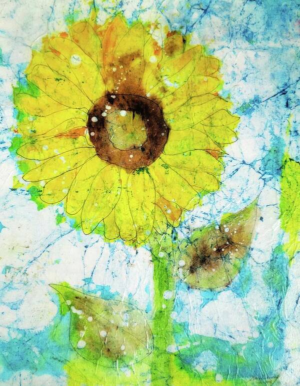 Batik Poster featuring the painting Sunlit Sunflower by Shady Lane Studios-Karen Howard