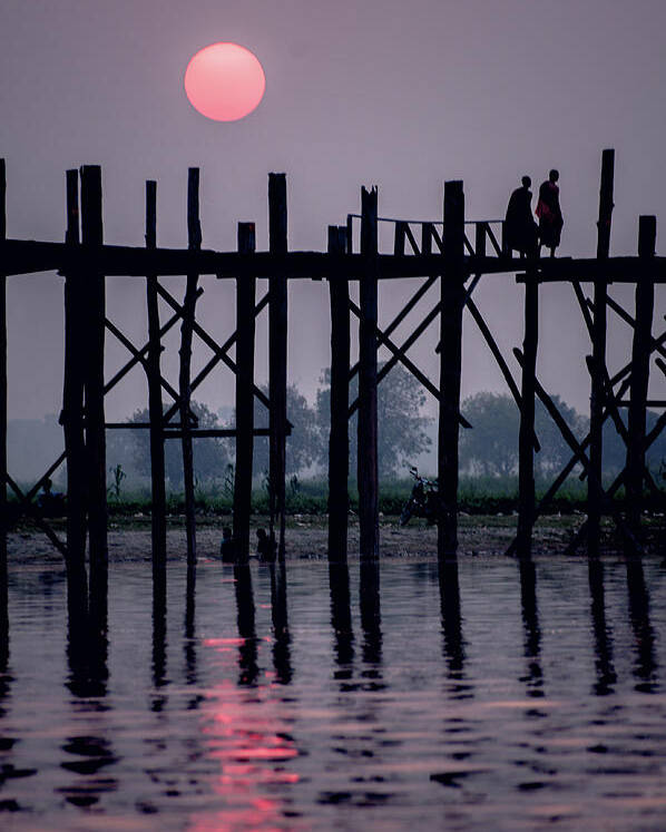Mandalay Poster featuring the photograph Sunset at U-Bein Bridge by Arj Munoz