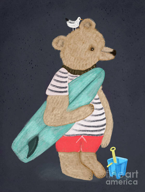 Childrens Poster featuring the painting Surf Bear by Bri Buckley