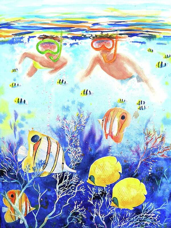 Underwater Poster featuring the painting Swimming with the Fish by Carlin Blahnik CarlinArtWatercolor