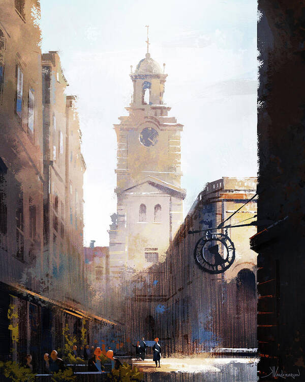 Cafe Poster featuring the digital art The Bell Tower by Kristina Vardazaryan