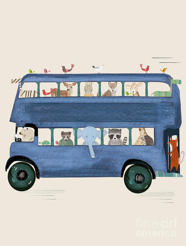 Nursery Art Poster featuring the painting The Big Blue Bus by Bri Buckley