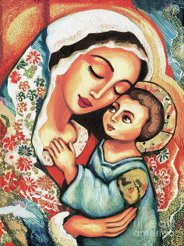 Mother And Child Poster featuring the painting The Blessed Mother by Eva Campbell