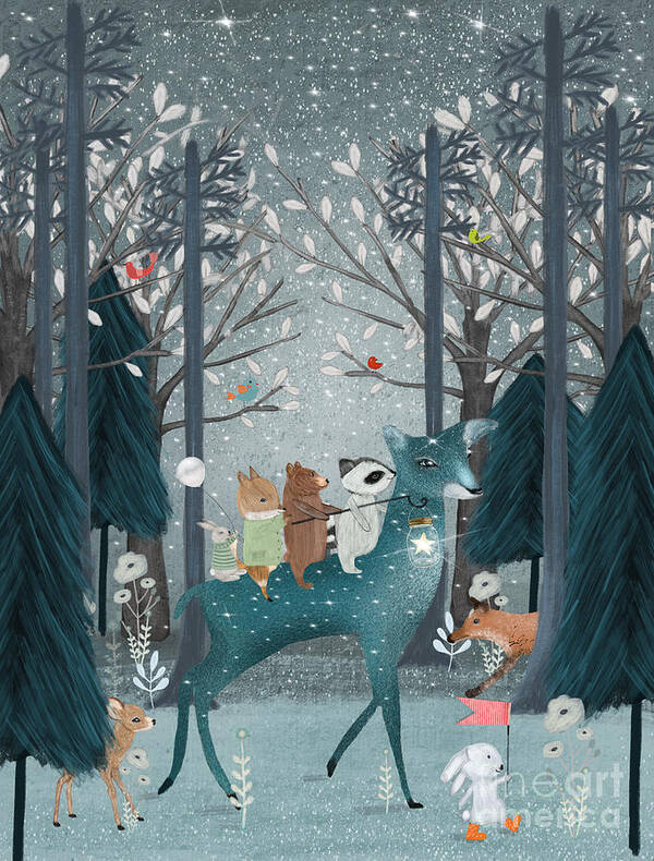 Nursery Art Poster featuring the painting The Starlight Deer by Bri Buckley
