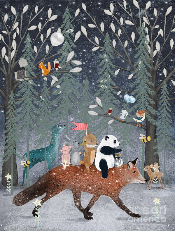 Childrens Poster featuring the painting The Starlight Fox by Bri Buckley