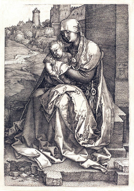 Virgin Poster featuring the drawing The Virgin and Child by Long Shot