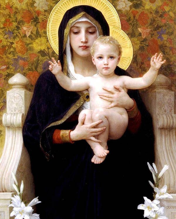 The Virgin Of The Lilies Poster featuring the digital art The Virgin of the Lilies by William Bouguereau