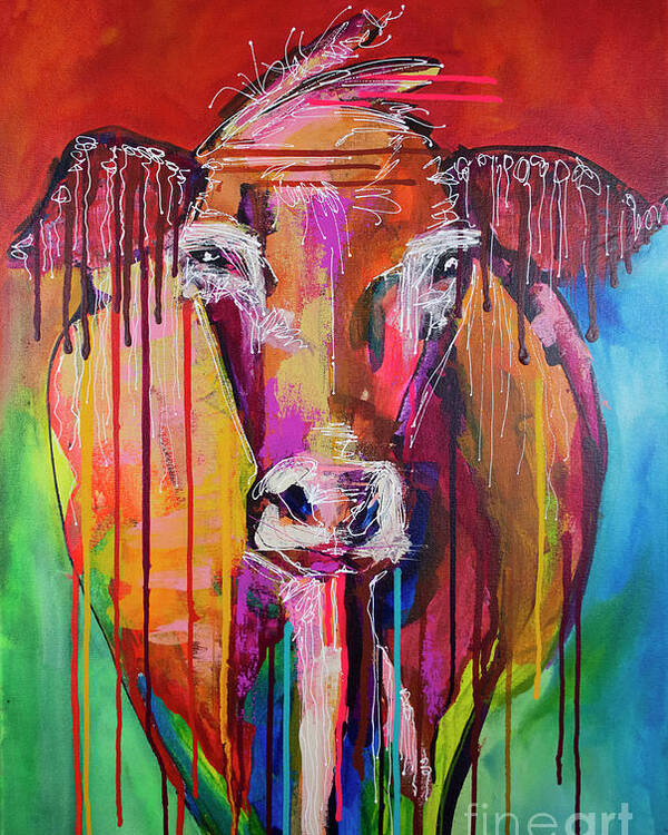 Cow Poster featuring the painting Too Moo for Yoo III by Robin Valenzuela