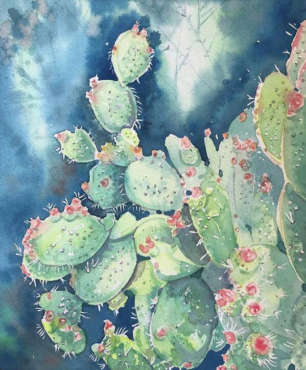Malibou Lake Poster featuring the painting Topanga prickly Pear Cactus by Luisa Millicent
