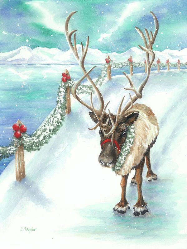 Reindeer Poster featuring the painting Tranquil Trek by Lori Taylor