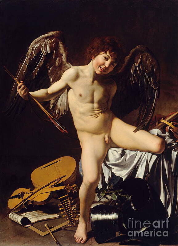 Amor Victorious Poster featuring the painting Victorious Cupid by Michelangelo Merisi da Caravaggio