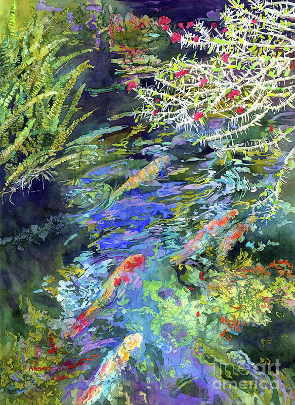 Koi Poster featuring the painting Water Garden-pastel colors by Hailey E Herrera
