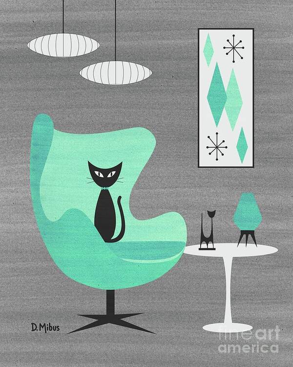 Mid Century Modern Poster featuring the mixed media Egg Chair in Aqua nd Gray by Donna Mibus