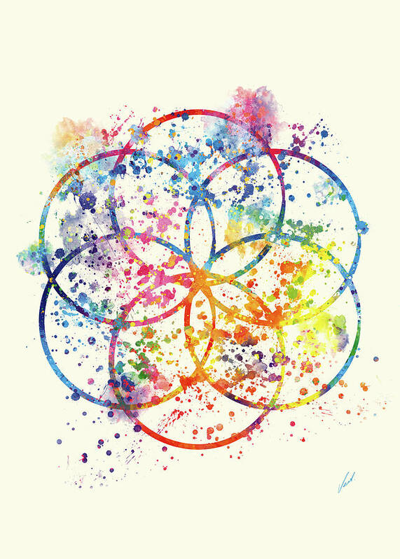 Watercolor Poster featuring the painting Watercolor - Sacred Geometry For Good Luck by Vart