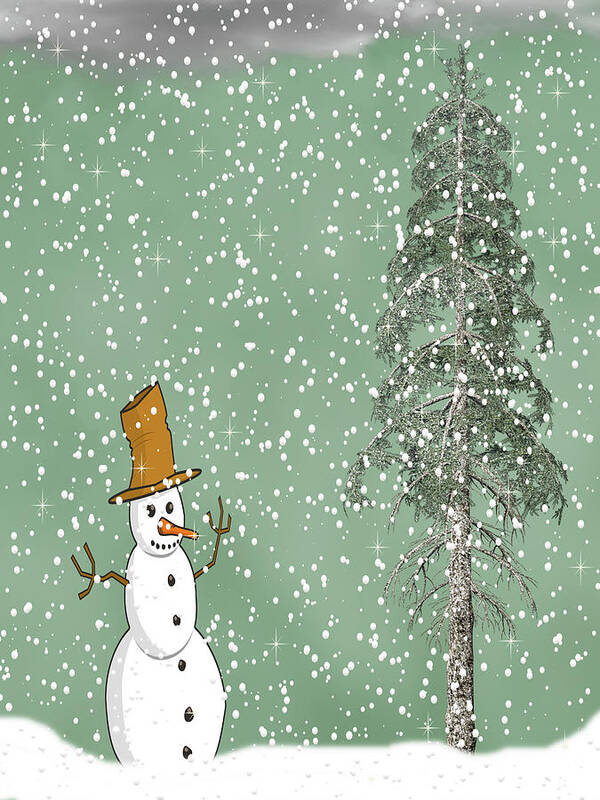 Snowman Poster featuring the mixed media Winter Scene With Snowman 5 by David Dehner