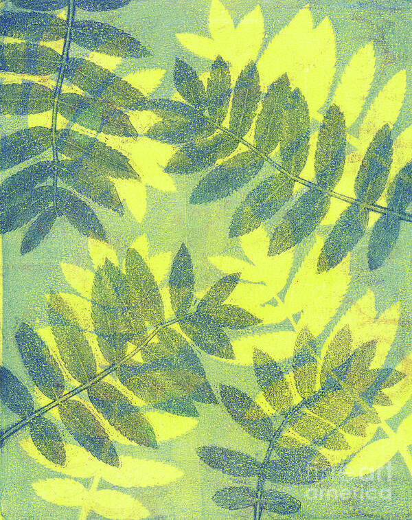 Plant Print Poster featuring the mixed media Yellow Green Blue by Kristine Anderson