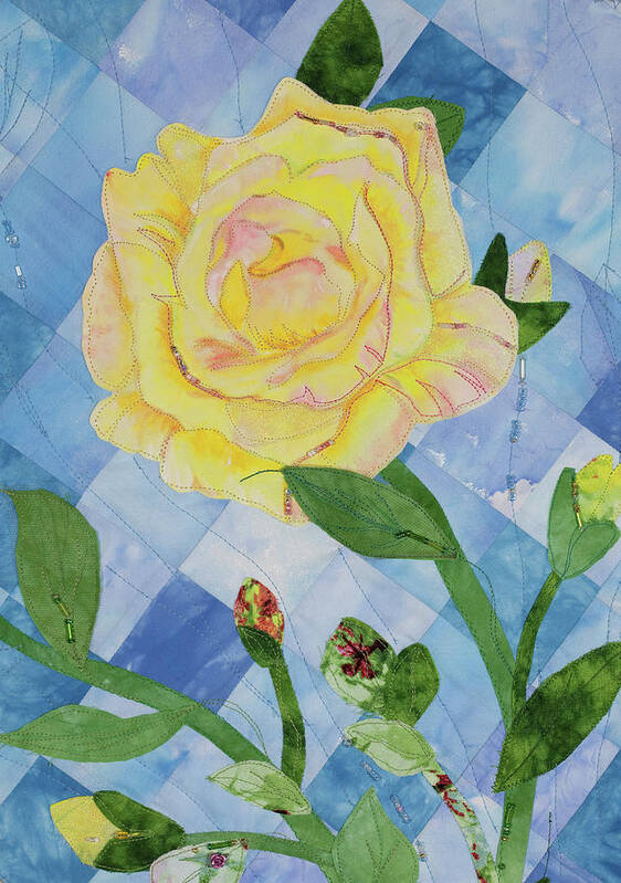 Fiber Art Poster featuring the mixed media Yellow Rose of Texas 3 by Vivian Aumond