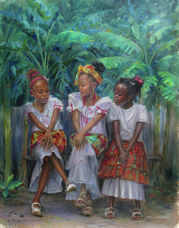 Children Poster featuring the painting Young Ladies #2 by Jonathan Guy-Gladding JAG