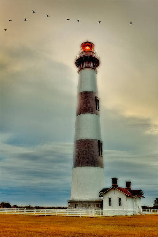 Outer Banks Poster featuring the photograph Bodie Lighthouse Outer Banks Abstract Painting by Dan Carmichael