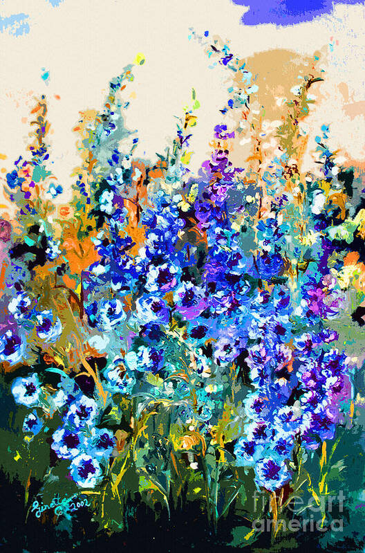 Flowers Poster featuring the painting Jardin Bleu Delphiniums by Ginette Callaway