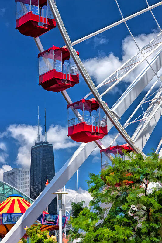 Chicago Poster featuring the painting Chicago Navy Pier Ferris Wheel by Christopher Arndt