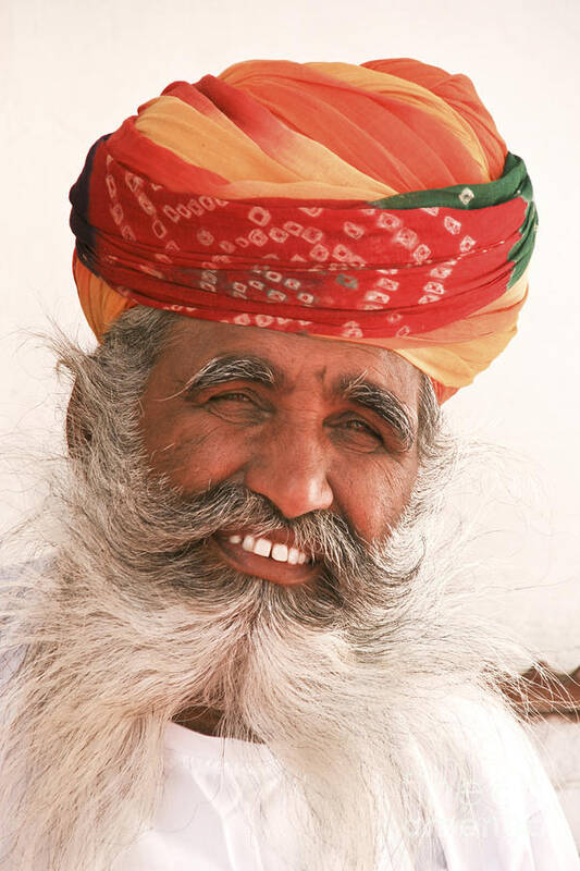 India Poster featuring the photograph Rajastan Indian Man With Long White Beard and Colorful Turban by Jo Ann Tomaselli