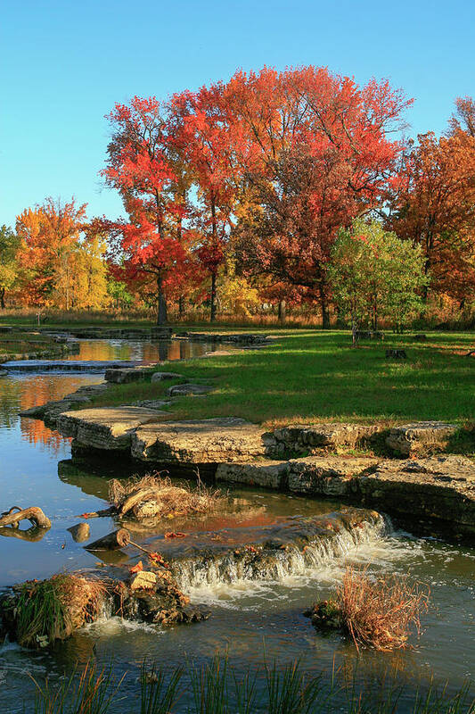 Forest Park Poster featuring the photograph Autumn at the Deer Lake Creek riffles in Forest Park St Louis Missouri #1 by Garry McMichael
