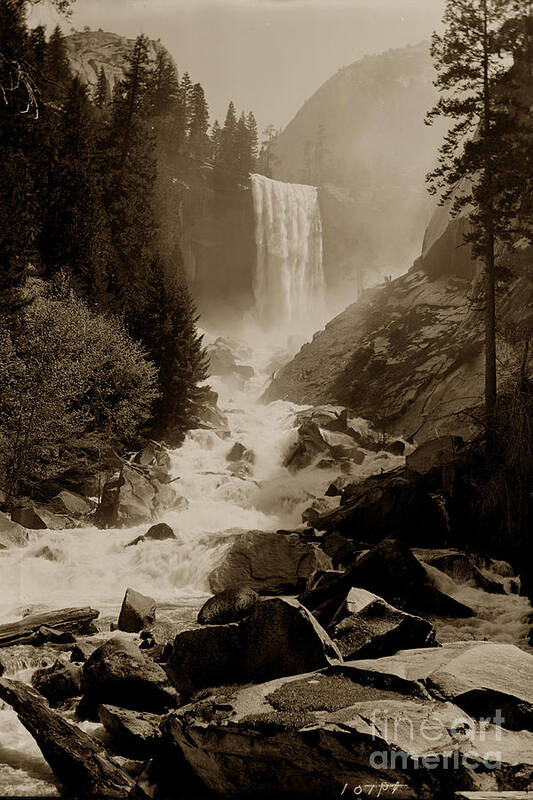 Vernal Fall Poster featuring the photograph Vernal Fall 317 feet Yosemite Valley Circa 1921 by Monterey County Historical Society