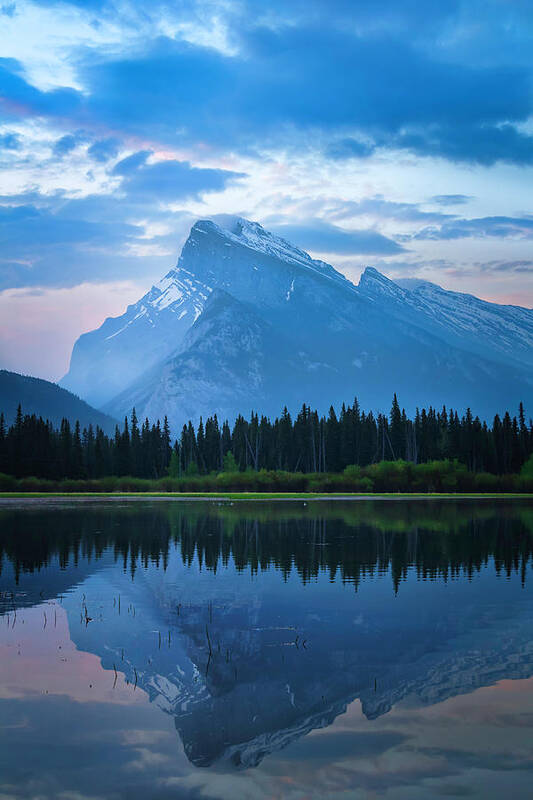 Banff Poster featuring the photograph Mount Rundle mountain peaks in Banff Canada #1 by Rick Deacon