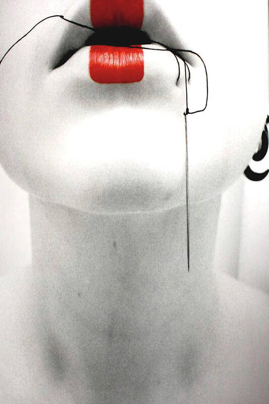 Lips Japanese Woman Mouth Sewn Thread Piercing Lip Poster featuring the photograph Stfu II by Kasey Jones