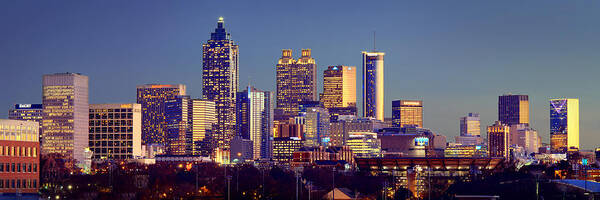 Atlanta Poster featuring the photograph Atlanta Skyline at Dusk Downtown Color Panorama by Jon Holiday