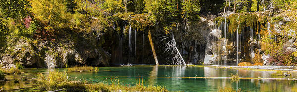 Autumn At Hanging Lake Waterfall Glenwood Canyon Colorado Poster featuring the photograph Autumn At Hanging Lake Waterfall Panorama - Glenwood Canyon Colorado by Brian Harig