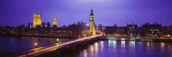 Photography Poster featuring the photograph Big Ben Lit Up At Dusk, Houses Of by Panoramic Images