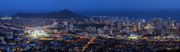 Scenics Poster featuring the photograph Diamond Head And Waikiki At Dusk, Oahu by Picturelake