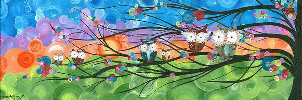 Owls Poster featuring the painting Hoolandia Family Tree 04 by MiMi Stirn