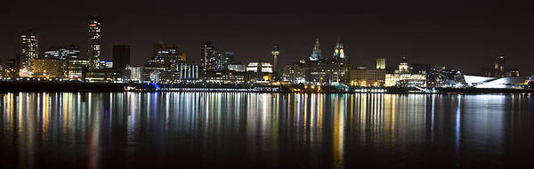 Liverpool Poster featuring the photograph Liverpool skyline in the night by Paul Madden