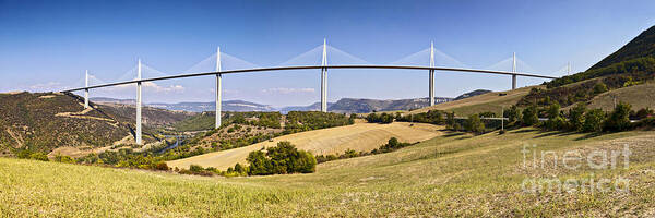 A75 Poster featuring the photograph Millau Viaduct Panorama Midi Pyrenees France by Colin and Linda McKie