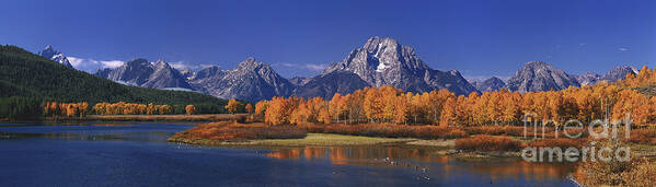 Grand Tetons National Park Poster featuring the photograph Panorama Fall Morning Oxbow Bend Grand Tetons National Park Wyoming by Dave Welling