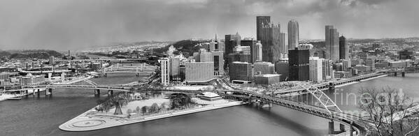 Black And White Poster featuring the photograph Pittsburgh Black And White Winter Panorama by Adam Jewell