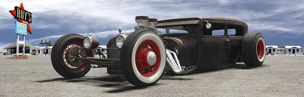 Transportation Poster featuring the photograph Rat Rod on Route 66 Panoramic by Mike McGlothlen