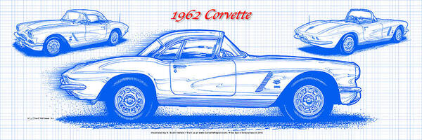 1962 Corvette Poster featuring the digital art 1962 Corvette Blueprint by K Scott Teeters