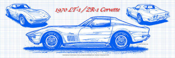 1970 Corvette Poster featuring the digital art 1970 LT-1 and ZR-1 Corvette Blueprint by K Scott Teeters