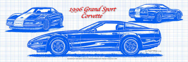 1996 Corvette Poster featuring the digital art 1996 Grand Sport Corvette Blueprint by K Scott Teeters