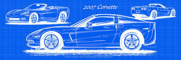 2007 Corvette Poster featuring the digital art 2007 Corvette Blueprint Series by K Scott Teeters