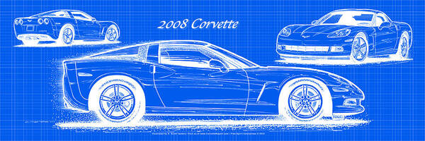 2008 Corvette Poster featuring the digital art 2008 Corvette Reverse Blueprint by K Scott Teeters