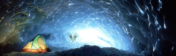 Adventuring Poster featuring the photograph Ice Cave, Appa Glacier, Pemberton Ice by David Nunuk