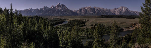 Grand Teton National Park Poster featuring the photograph Tetons in Midnight Moonlight by Ed Kelley
