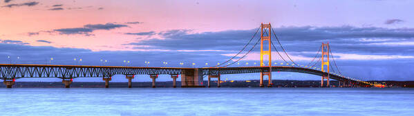 Mackinac Poster featuring the photograph Mackinac Bridge in Evening #4 by Twenty Two North Photography