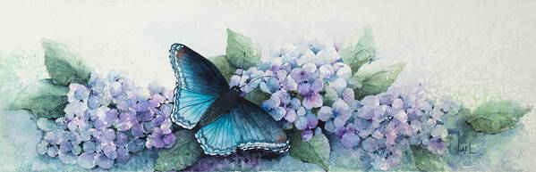 Hydrangea Poster featuring the painting Butterfly on the Hydrangea by Lael Rutherford