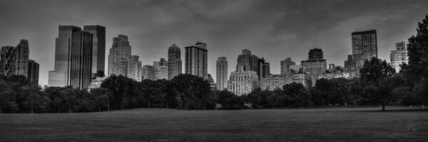 Central Park Poster featuring the photograph Central Park Skyline Pano 001 BW by Lance Vaughn